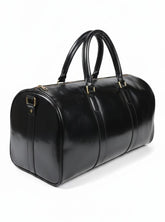 Black leather duffle bag