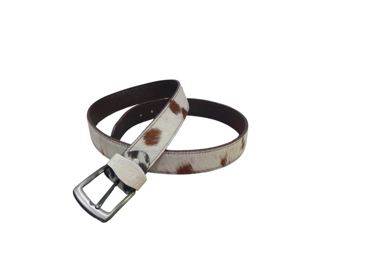 White and Brown Cowhide Belt